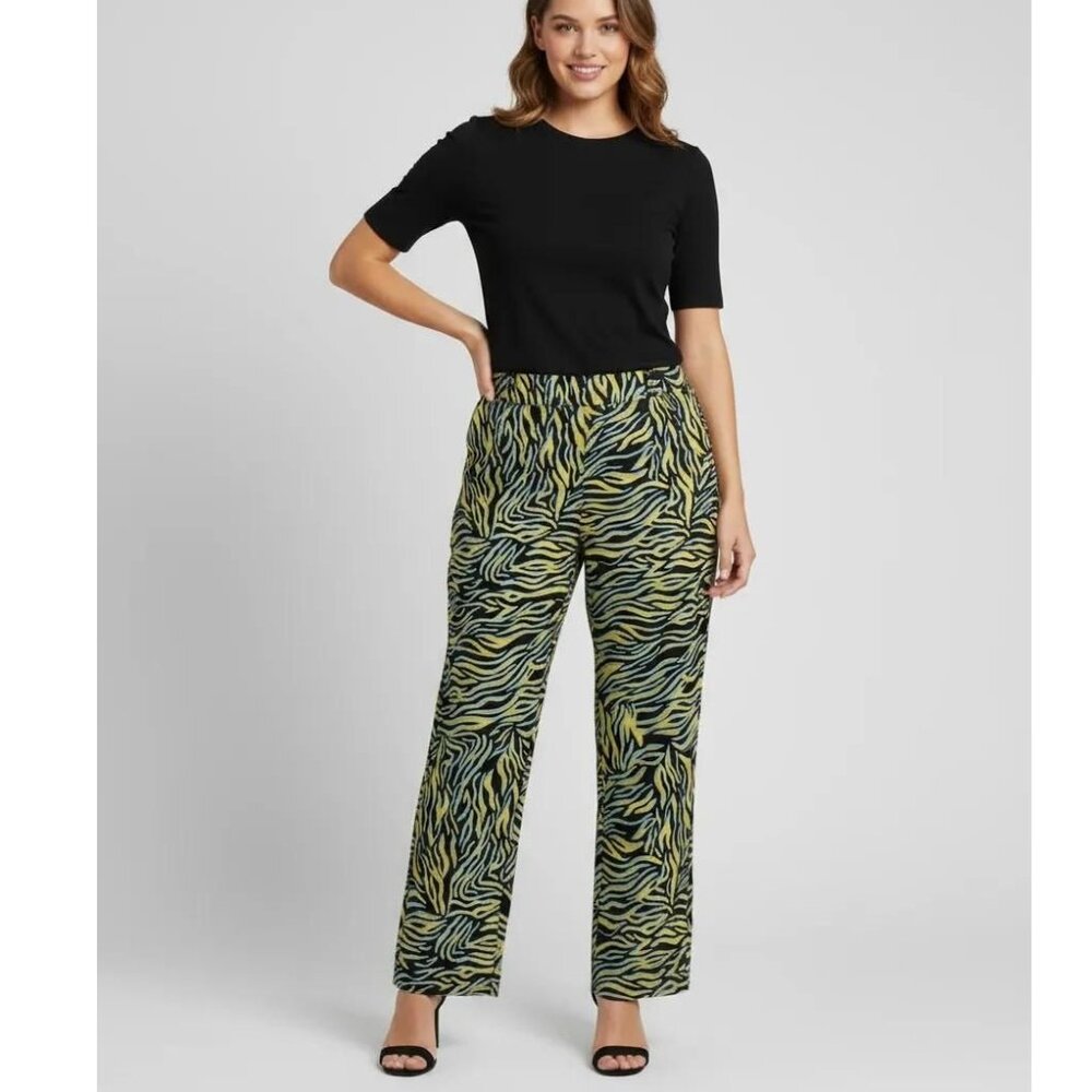 Be Proud Women's Multicolor Animal Print Flat Front Straight Leg Pants Large NWT